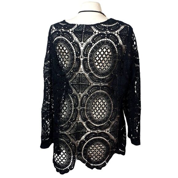 Cato Woman Plus Lace Top 18/20W Black Crochet Overlay Chic Preppy Layering Y2K - Picture 3 of 6